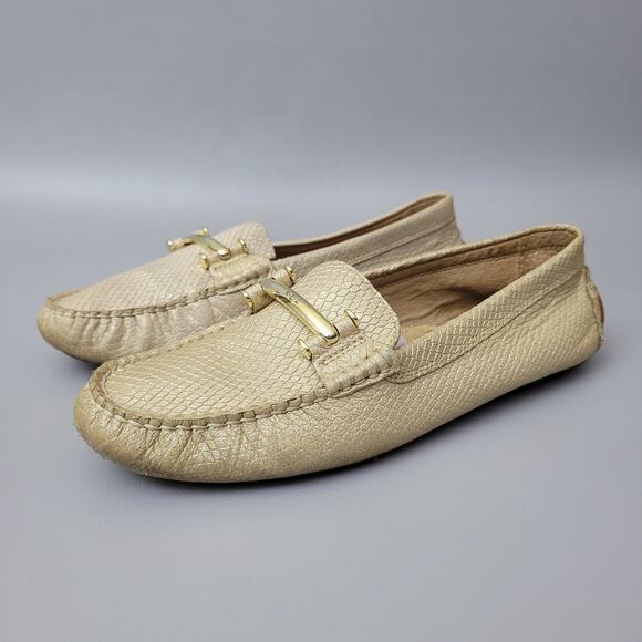 Lauren Ralph Lauren Loafers 10 Caliana Leather Gold Snake Embossed Driving - Picture 2 of 16